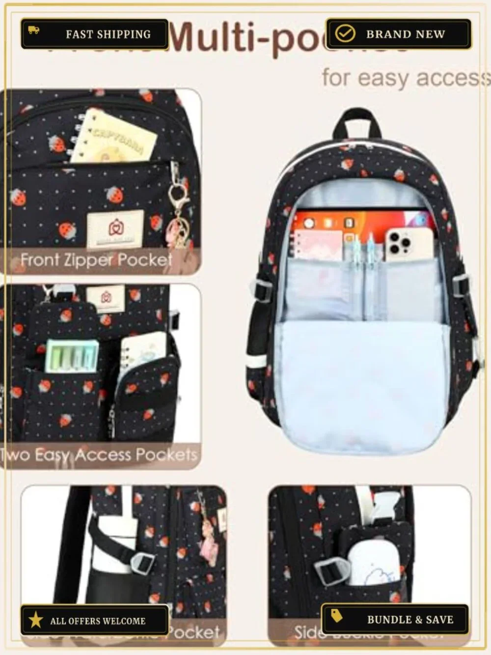 15.6 inch Laptop Backpack for Women Teen Girls Large College School Bookbag